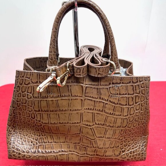 Unused  Cat In The Closet Leather Brown  Alligator Shoulder Bag+FREE Silk Scarf - Picture 6 of 16